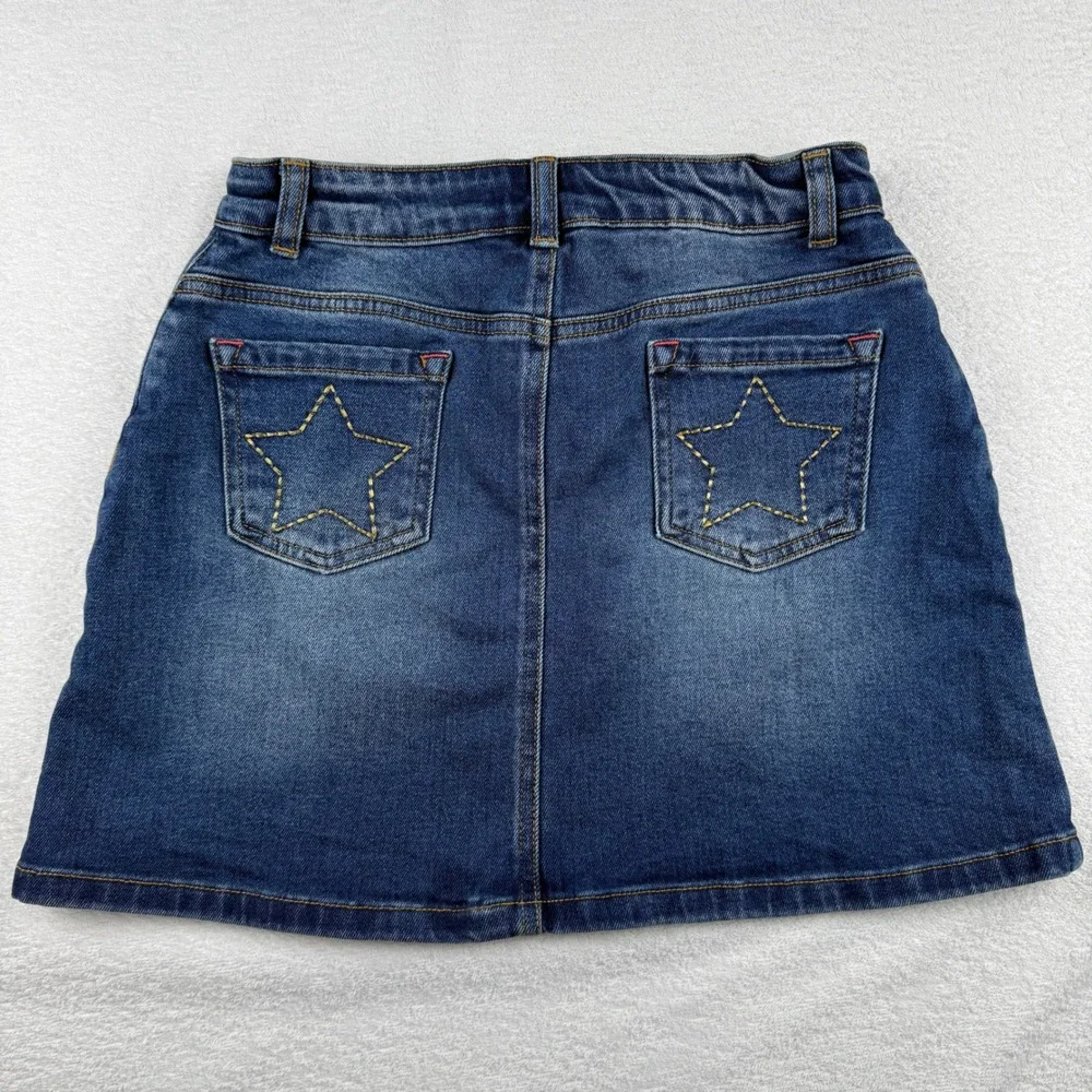 Boden Denim‎ Mini Skirt Girls 13-14Y Blue Star Embroidery Stretch Casual Classic